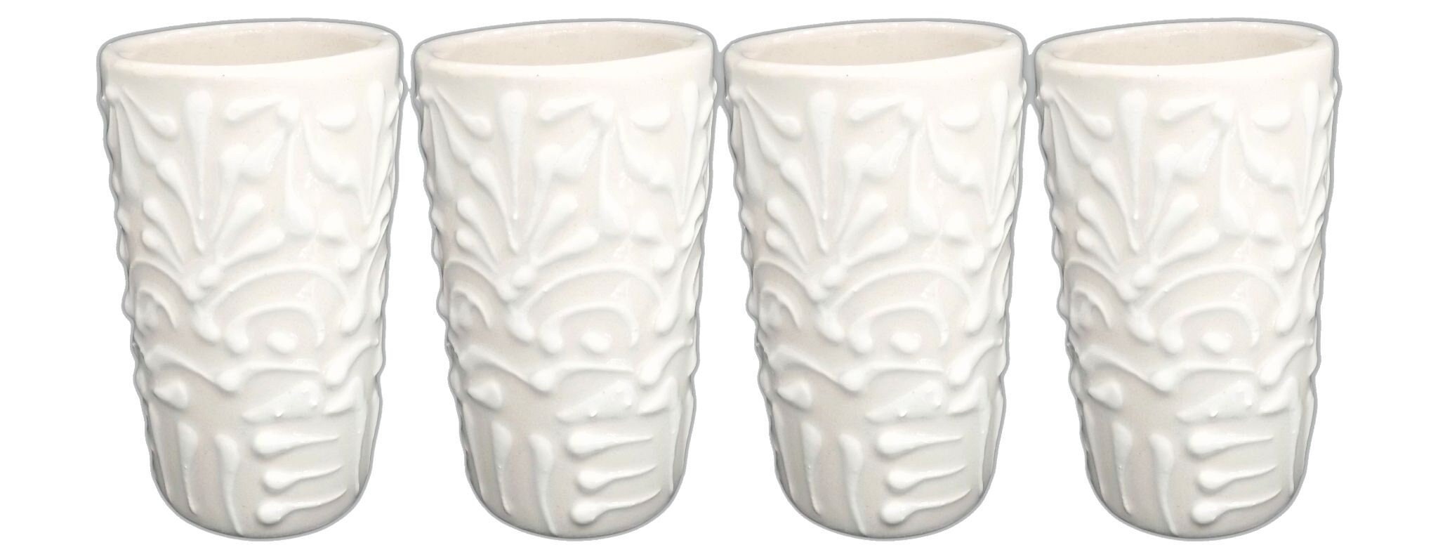 Set Of 4 Hand-Painted Talavera Shot Glasses - Authentic Mexican 2oz Tequila Glasses (Colors Lace Pattern)
