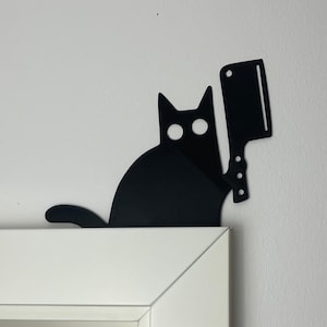 Decoración de marco de puerta de Halloween con estampado 3D de gato carnicero, regalo para marco de puerta de esquina gótico, adorno de puerta de Halloween, decoración espeluznante para el hogar.