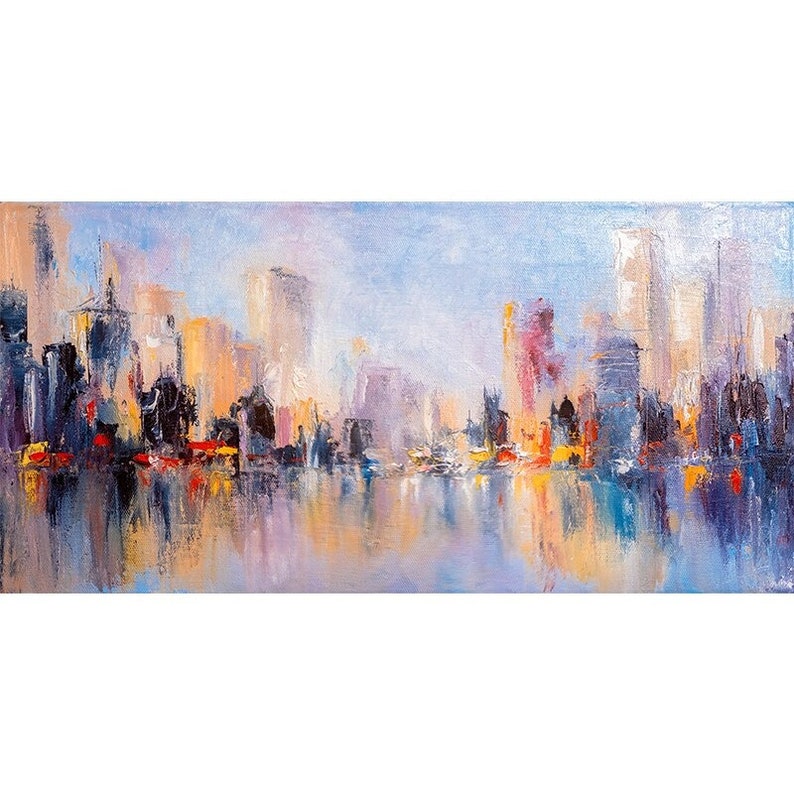 Abstract New York City Landscape Canvas Painting Oil Etsy