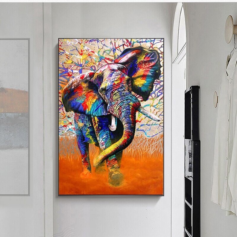 Paint by Numbers Kit for Adults Framed Canvas 40x50cm Colourful Elephant  Trunk 