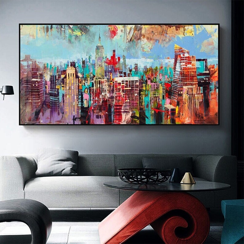 Abstract New York City Landscape Canvas Painting Oil Etsy