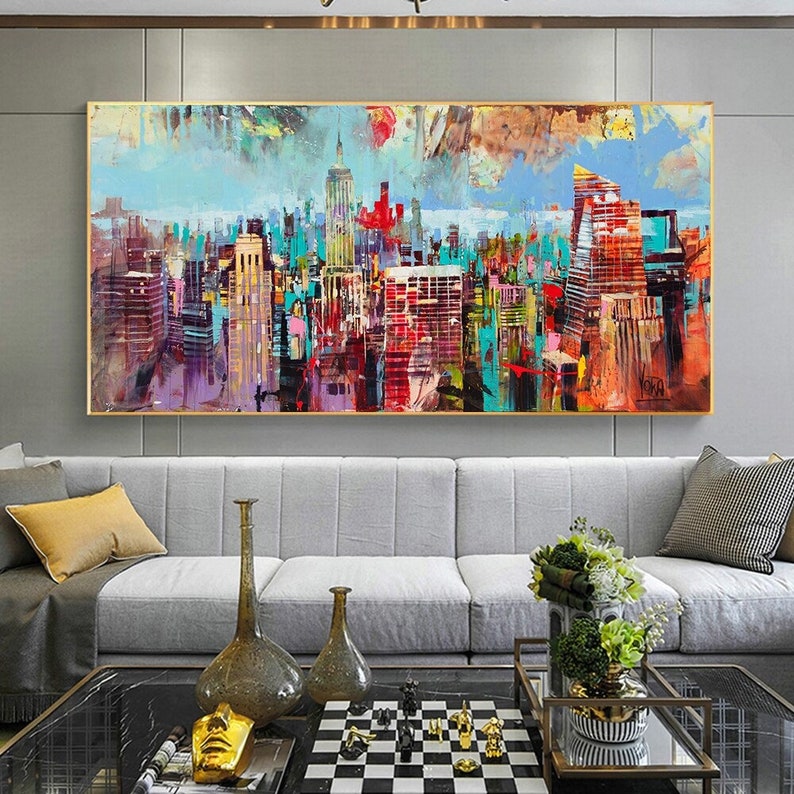 Abstract New York City Landscape Canvas Painting Oil Etsy