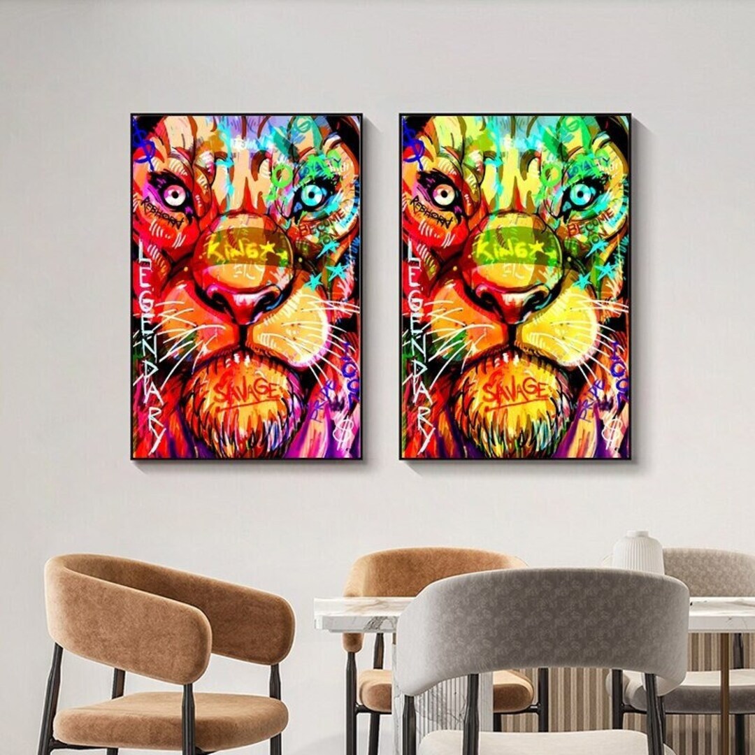 Colorful Lions Graffiti Street Art Canvas Print Painting Wall Etsy