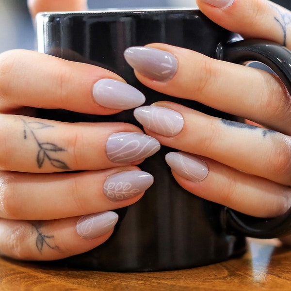 Shades of Gray Nature-inspired Nail wraps | “Whispering Willow” minimalist elegant gray nail strips