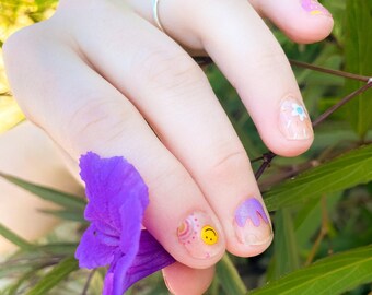 Pop Art Transparent Kawaii Nagelkonst Wrap Kit | regnbågssmiley ansikte prästkrage nagelkonst | Koreansk Kpop Nagelkonst