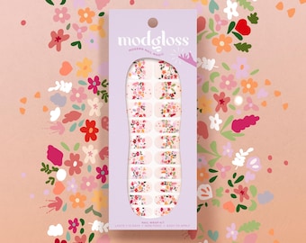 Gebloemde nagelfolie | Nagelwraps met doorschijnende bloemen | &quot;Puur Frans wilde bloemenboeket&quot; | Gebloemde nagelstrips met Franse punt