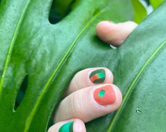Green Saint Patrick’s Day Nail Wrap Kit | "Picnic Scarf" | Fall Nail Strips | Green Nail Art Wraps