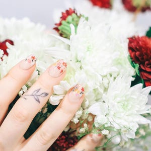 Flower French Tip Nail Wraps | Translucent Flower Nail wraps | “Sheer French Wildflower Bouquet”