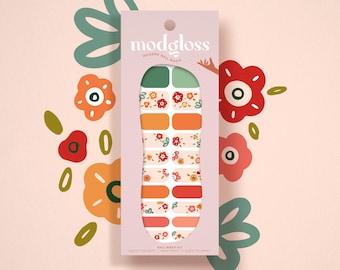 Nagelkonst-wrap-kit med höstblommor | 'Folksy Floral' mexikanskinspirerade designer-nagelkonstklistermärken | Nagellackswraps med höstblommor