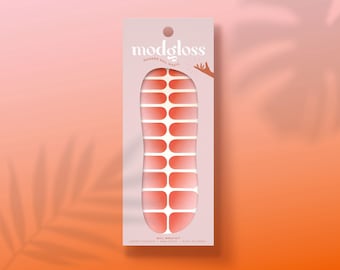 Sunset Passion Ombré Nagelinpackningskit | Rosa Orange Ombré Gelnagelremsor | Nagelkonst med soluppgång vid stranden