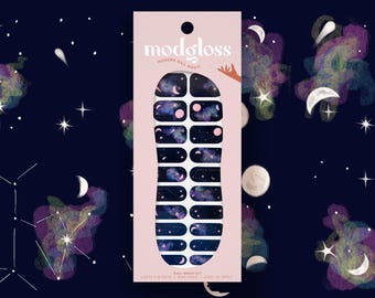 Yttre rymden galax måne nebulosa himmelsk svart och rosa nagelwraps | Stjärnklar natthimmel nagelkonst