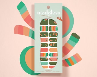 Grönt randig nagelwrap-kit för Saint Patrick’s Day | "Picknickhalsduk" | Vårnagelremsor | Gröna nagelkonstwraps