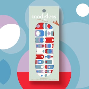 Love Your Curves Nail Wrap Kit | Red and Blue Geometric Modern Nail Strips | Simple Modern Nail Wrap Kit