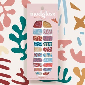 a pink package with colorful designs on it