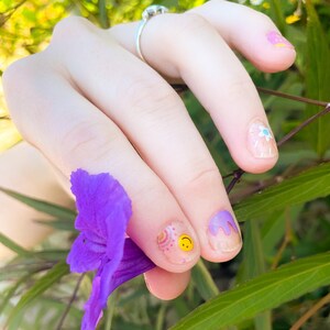 Good Vibes Pop-Art Kawaii Transparent Rainbow Nail Art Wrap Kit | rainbow smiley face daisy nail wrap | Korean kpop Nail Art image 5