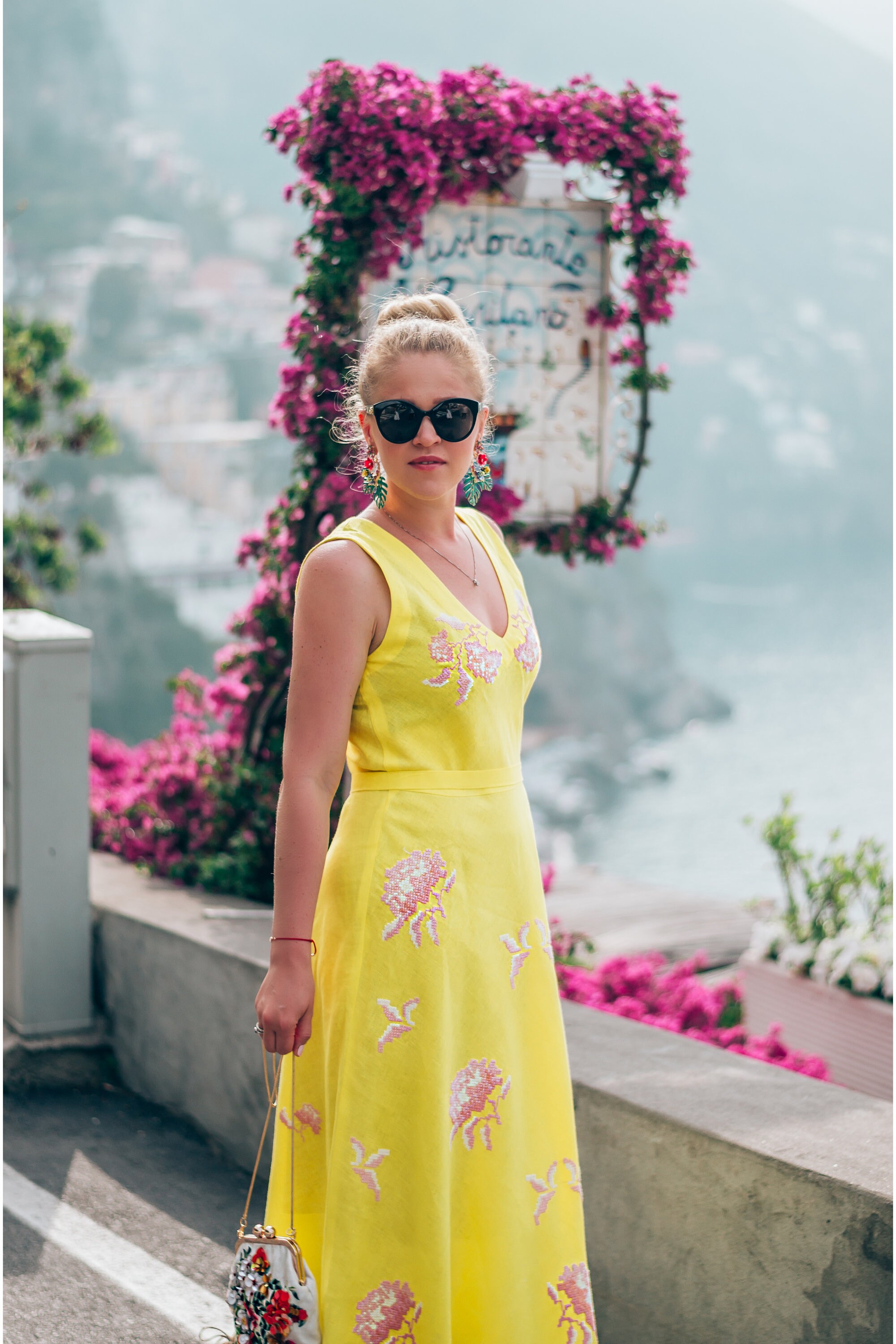 MIALEIGH ELBOW SLEEVE LINEN DRESS, LIMONCELLO X RESORT WHITE
