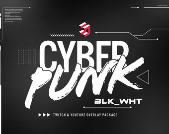 Black & White Animated Cyberpunk Stream Overlay Package (Digital Download)
