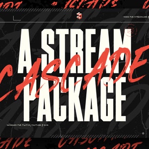 Pacote de sobreposição de Twitch animado em preto e vermelho CASCADE - Pacote de transmissão completo - Feito para Twitch, YouTube, KICK, OBS, Streamlabs