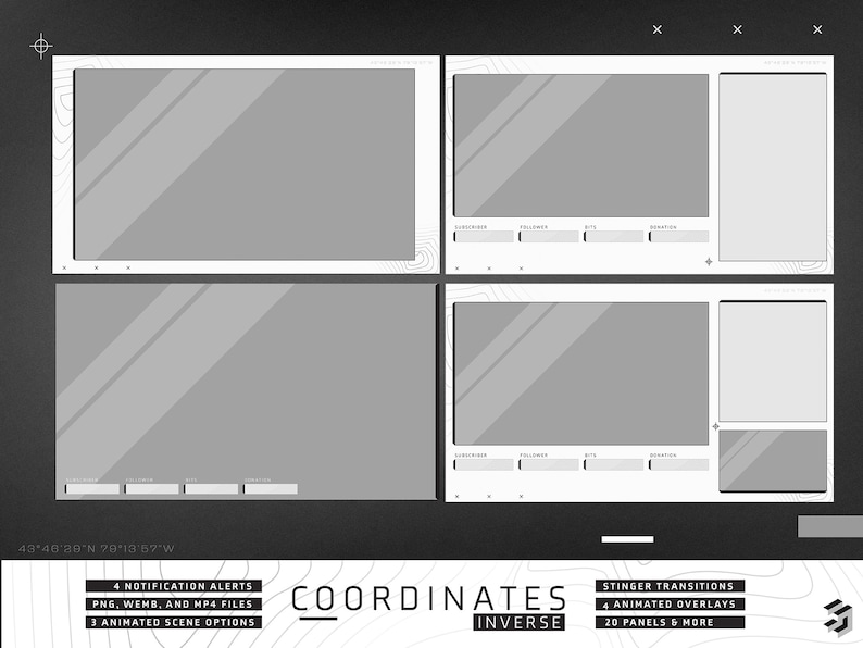 Animated Black & White Twitch Overlay: Complete Stream Package (digital ...