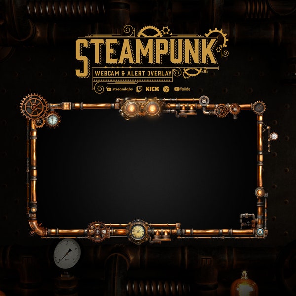 Steampunk Webcam Overlay // Designed for Twitch, YouTube, KICK, OBS, Streamlabs