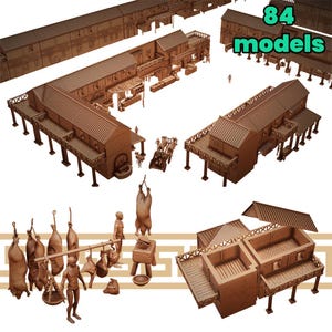 May include: A set of 84 miniature wooden models of Roman buildings, including houses, shops, and a market square. The models are detailed and realistic, and would be a great addition to any model railway or historical diorama.