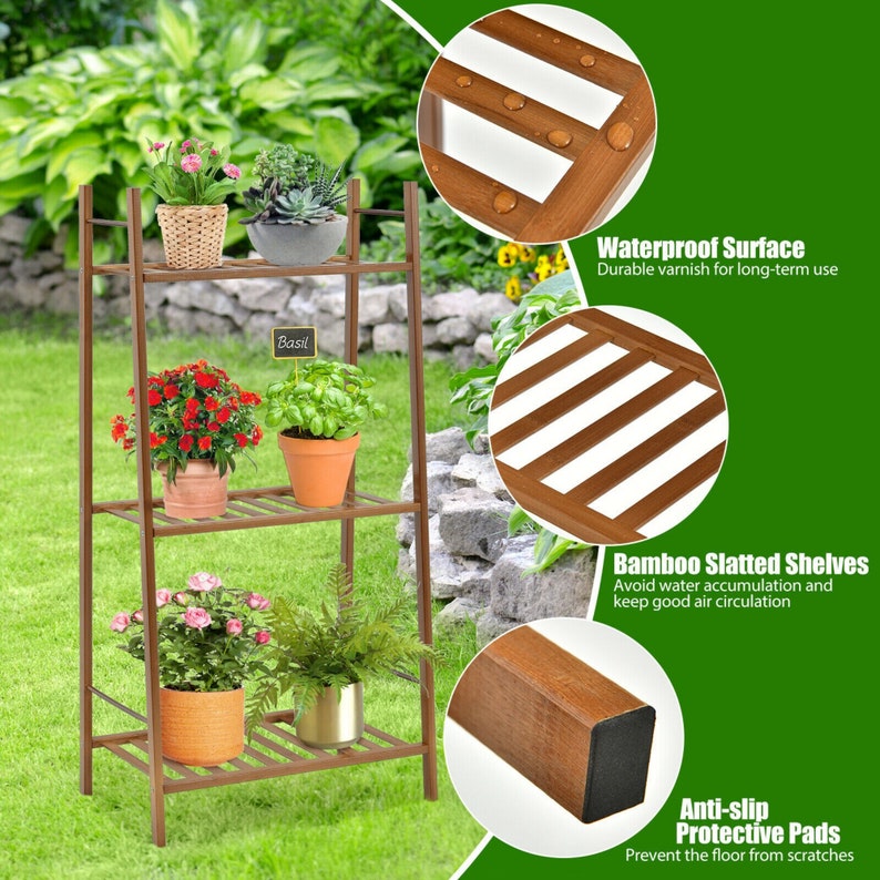 Bamboo Plant Stand 3 Tiers Plant Rack Vertical Tiered Plant Etsy