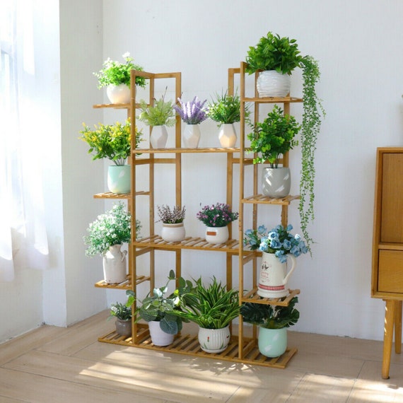 9 Tier Bamboo Plant Stand Rack Multiple Flower Pot Holder Etsy