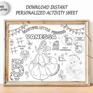 Belle Party Favor | Beauty and the Beast Placemat | Princess Coloring Sheet | Not Instant Download | DIGITAL FILE
