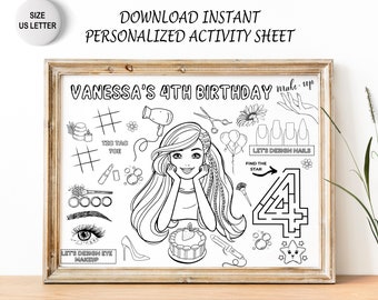 Retro Doll Party Favor | Doll Fashion Placemat | Doll Coloring Sheet | Not Instant Download | DIGITAL FILE