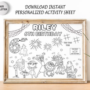 Inside Out Party Favor | Inside Out 2 Placemat | Inside Out-2 Coloring Sheet | Not Instant Download | DIGITAL FILE