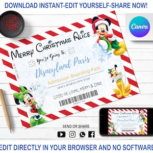Personalisierte Disneyworld Eintrittskarte | Weihnachtsgeschenk Disneyland Bordkarte | Freizeitpark Überraschungsticket | Bearbeitbar in Canva