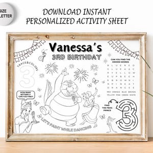 Tiana Party Favor | Tiana and Frog Placemat | Princess Coloring Sheet | Not Instant Download | DIGITAL FILE