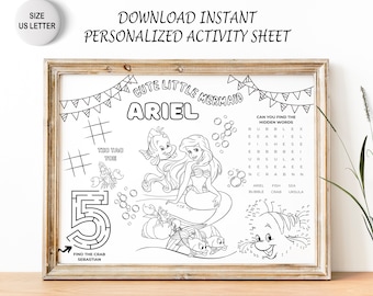 Kleine Meerjungfrau Ariel Partybevorzugung | Ariel Tischset | Malvorlage Kleine Meerjungfrau | Kein sofortiger Download | DIGITALE DATEI