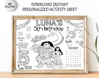 Moana Party Favor | Moana Placemat | Moana Coloring Sheet | Not Instant Download | DIGITAL FILE