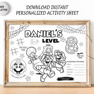 Super Brothers Party Favor | Super Mario Themed Placemat | Gaming Brothers Coloring Sheet | Not Instant Download | DIGITAL FILE
