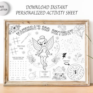 Fairy Dust Party Favor | Flower Fairy  Placemat | Tinkerbell Coloring Sheet | Not Instant Download | DIGITAL FILE