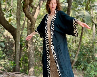 Long kimono | Long bohemian robe | Boho robe | Black unisex kimono