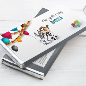 Looney tunes chocolate label, Looney tunes Birthday, Editable chocolate template, Editable corjl template