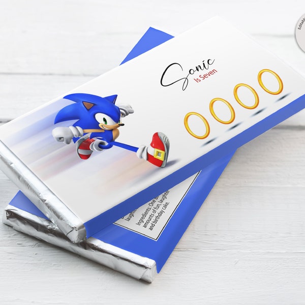 Sonic Chocolate label, Sonic Chocolate, Sonic Birthday, Editable chocolate template, Digital Editable label, Editable corjl template