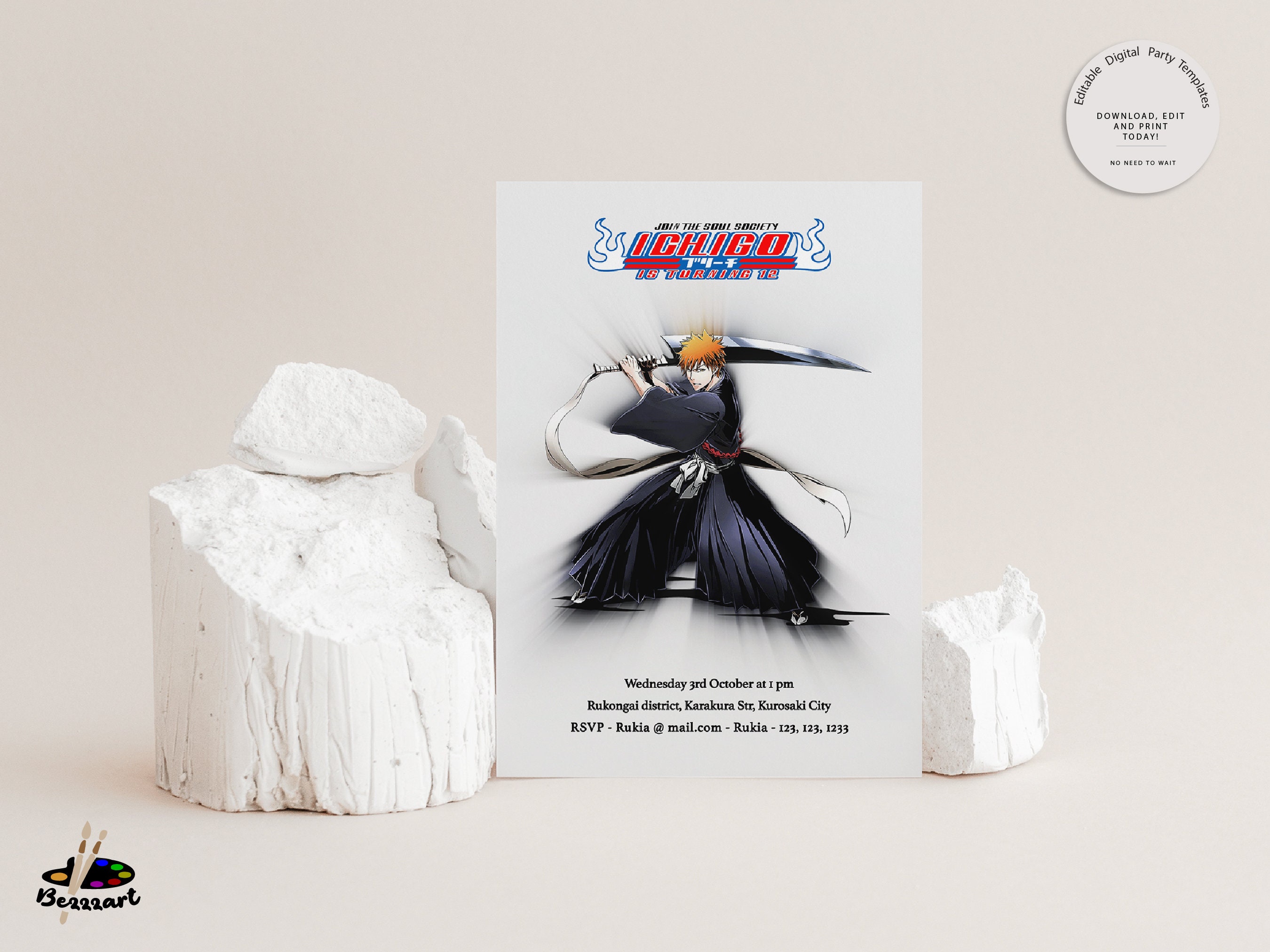 Anime invite Anime invitation Anime Birthday Boy invitation Digital Editable invite Editable corjl template