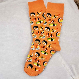 Sushi Patterned Funny Food Socks, Fun Socks, Colorful Socks, Novelty Socks, Stylish Socks, Cool Socks, Comfort Colors, Fast Food Socks