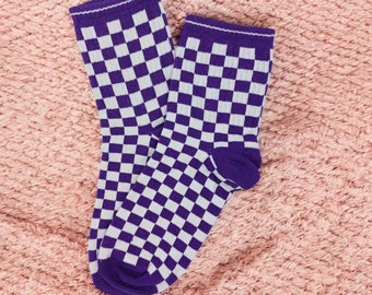 Purple and White Checkered Socks