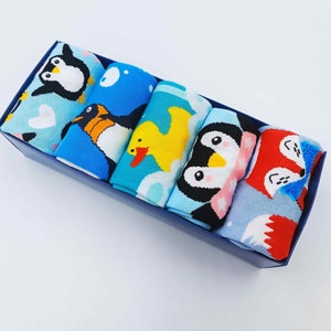 Cartoon Animal Socks, Cute Socks Set of 5, Crazy Socks, Funny Socks, Duck, Penguin, Fox