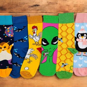 Mismatched Cartoon Funny Socks Set, Pack of 6, Colorful Socks