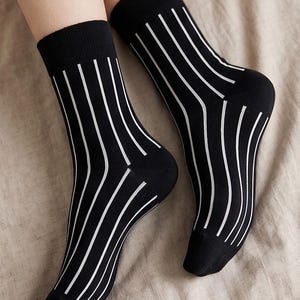 Striped Black and White Cotton Socks: Fun Novelty Design image 7