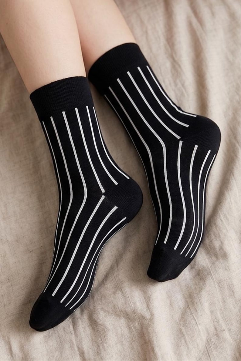 Striped Black and White Cotton Socks: Fun Novelty Design image 7