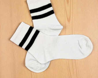 Black Striped White Crew Socks