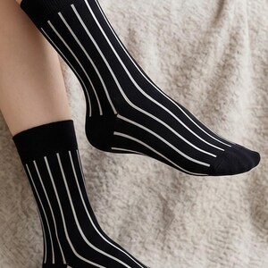Striped Black and White Cotton Socks: Fun Novelty Design image 5