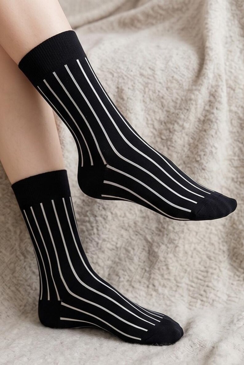 Striped Black and White Cotton Socks: Fun Novelty Design image 5