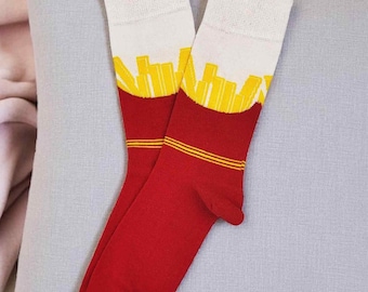 French Fries Socks: Novelty Fast Food Cotton Blend Socks